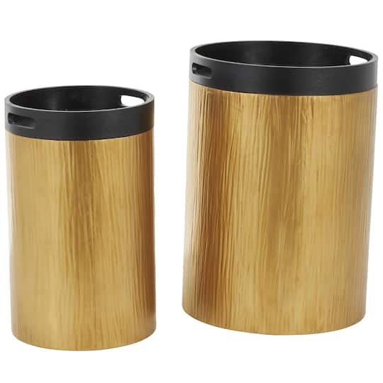 Gold Metal Nesting Accent Table with Black Tray Tabletop Set